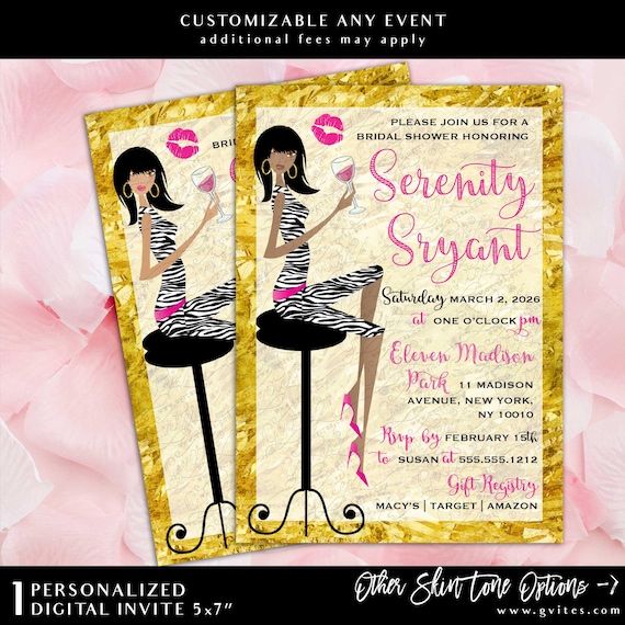 African American Modern Bridal Shower Invitation Editable Text | Snake Skin Glitter Pattern Digital Download 5x7"