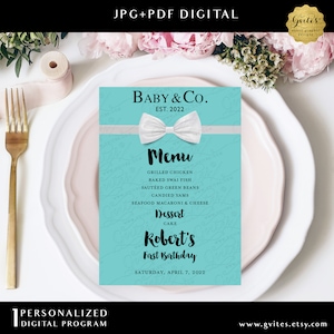 Carte Menu Bleue Premier Anniversaire Baby & Co à Personnaliser | 4 x 6 pouces 5 x 7 pouces ou 4 x 9 pouces par Gvites