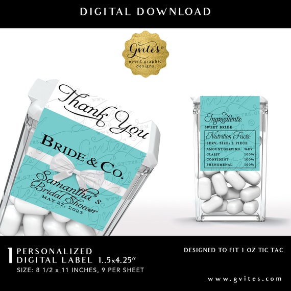 Bride & Co. Tic Tac Labels Mint Stickers Printable Digital Download