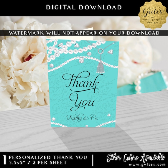 Personalized Thank You Cards Breakfast Blue Theme | Diamonds and Pearls 3.5x5" 4/ Per Sheet | Digital Download