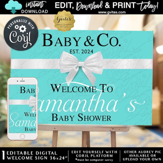 Vintage Turquoise Blue Baby Shower & Co Welcome Sign 36x24" By Gvites