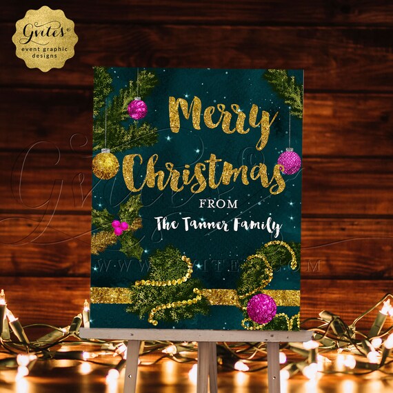Merry Christmas From The Family. Personalized Holiday Sign.