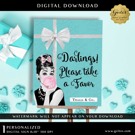 Darlings! Please take a Favor | Audrey Bubble Gum | Personalized Digital Sign | PDF + JPG