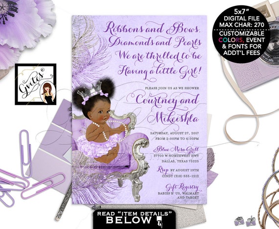 Lavender Silver Princess Baby Shower Ribbons & Bows Diamonds and Pearls we are thrilled to be having a little girl.