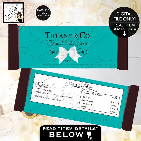Turquoise Candy Bar Wrapper bridal shower wrappers, Breakfast at Bride and Co labels Customizable colors & text.  {2 Per/Sheet 5.25 x 5.75"}