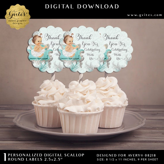 Personalized Baby Shower Cupcake Toppers | Dessert Table Decorations 2.5x2.5"/9 Per Sheet {Designed For Avery® 08218}