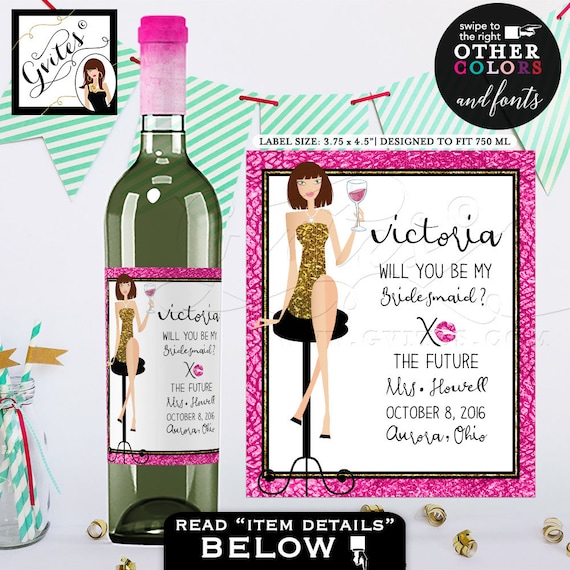 Bridesmaid wine labels / Pink & Gold Thank you Bridesmaid Wine Labels / Will you be my Bridesmaid? stickers bottle label / Bridal gifts