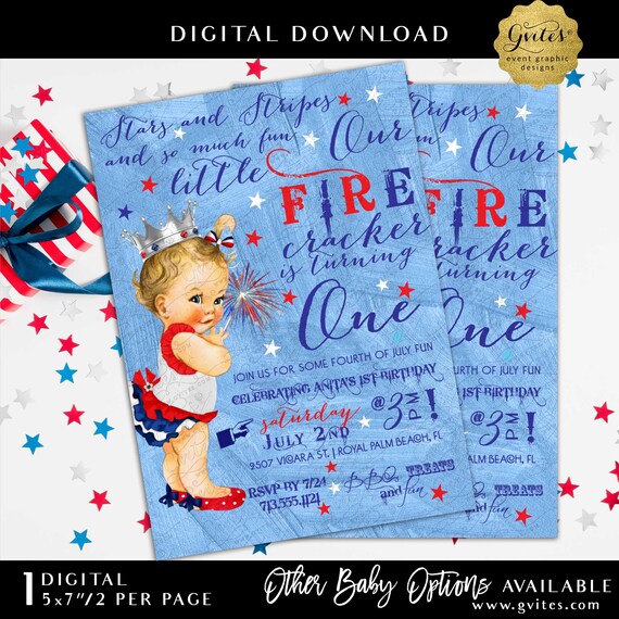 Stars and Stripes and so much fun Our Little Fire Cracker is turning one! Printable 5x7" Invitation