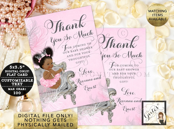 Personalized Thank You Cards Baby Shower/ Pink and Silver Princess Party Printable/ Digital File Only! {3.5x5" 4 Per/ Sheet}