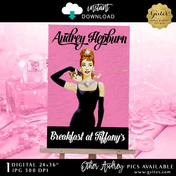 Printable Wall Decor | Audrey Hepburn Iconic Movie Poster Pink | 24x36" Instant Download