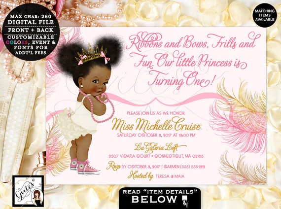 pink and gold baby first birthday invitation princess african