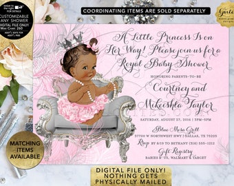 Princess Royal Theme Silver & Pink Baby Shower Invitation.