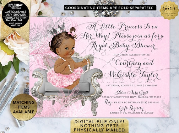 Princess Royal Theme Silver & Pink Baby Shower Invitation.