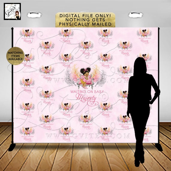 Step & Repeat Pink and Gold Baby Shower Backdrop Banner 7x5" Feet