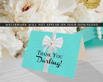 Thank You Darling Breakfast at blue theme bridal shower/ baby birthday sweet 16. Digital file only.  5x3.5" 2 Per/ Sheet