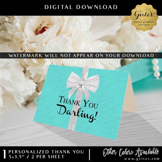 Thank You Darling Breakfast at blue theme bridal shower/ baby birthday sweet 16. Digital file only.  5x3.5" 2 Per/ Sheet