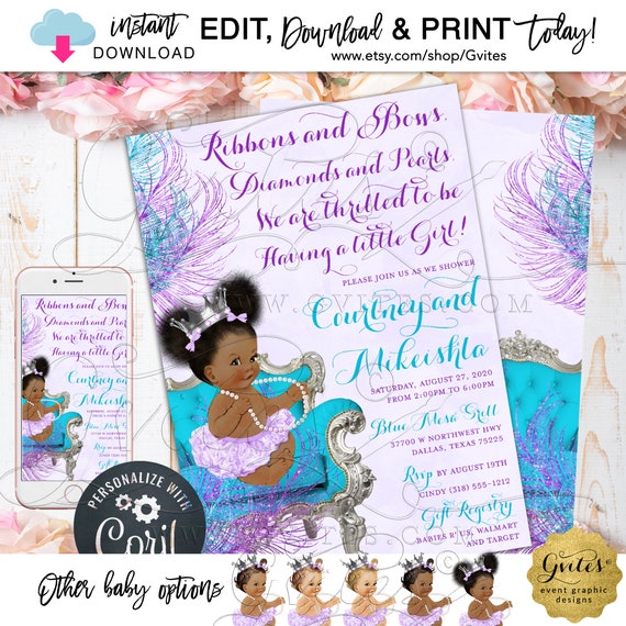 Afro Puffs African American {2 Per Sheet 5.25 x 5.75} Tiara Princess Baby Shower Candy Bar Wrapper Purple Lavender Aqua Turquoise
