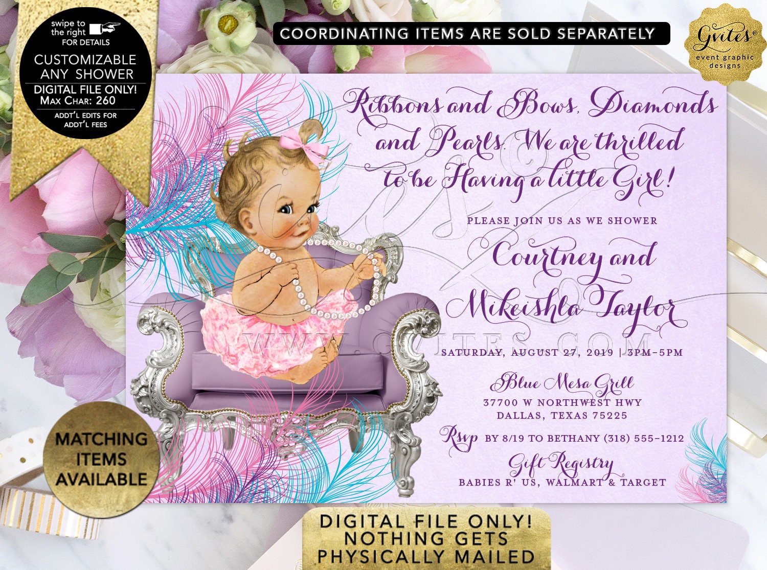 purple and turquoise baby shower invitations