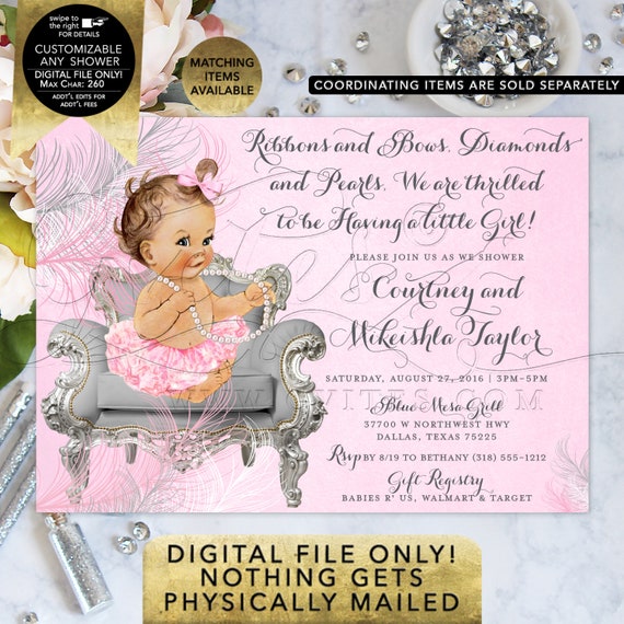 Vintage Baby Shower Pink and Silver Watercolor by Gvites Digital File Only! Size is 7x5"