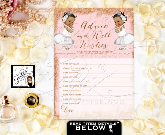 Baby Twins Advice Card Printable. Rose Gold Swan Princess Theme.