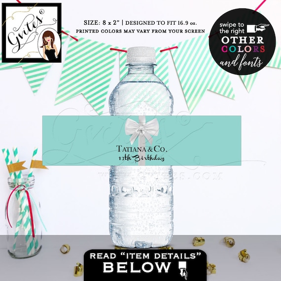 13/ 14th Birthday Blue Water Bottle Labels Customized/ Printable/ Breakfast at tags/ blue theme