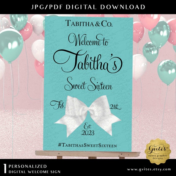 Printable Welcome Sweet 16 Blue Breakfast Theme | Customizable Signs Venue Decor | Digital File JPG + PDF