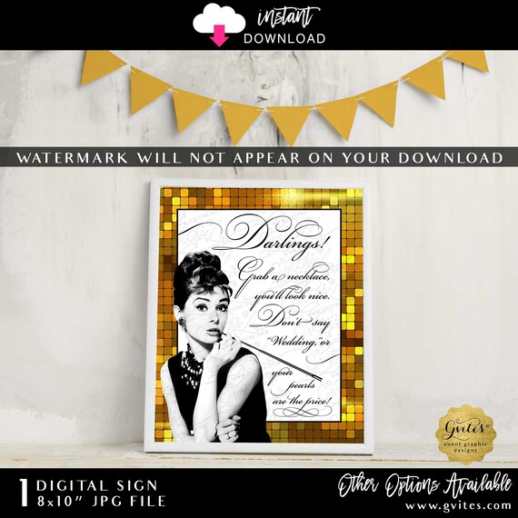 Great Gatsby Audrey Hepburn Pearl Necklace Game Sign 8x10" JPG Digital File | Instant Download