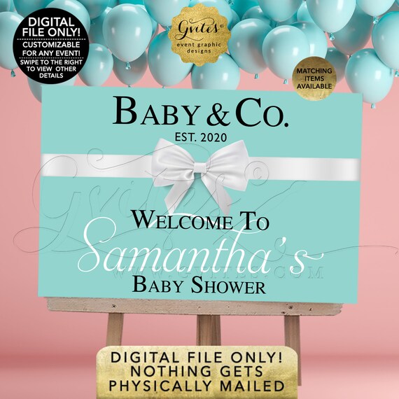 Baby and Co Welcome Sign. Customizable Text/Event/Fonts. Baby Shower Blue Theme Table Backdrop Decorations. DIY/Digital File Only! Il_570xn