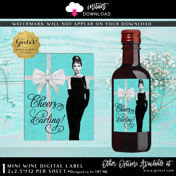 Printable Mini Wine Labels. Cheers Darling! 2x2.5" 12 Per Sheet | Instant Download | JPG Digital File