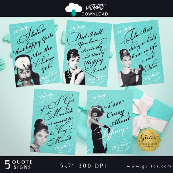 Printable Audrey Hepburn Quote Prints Set of 5 | Centerpiece Party Shower Table Decorations | Wall Art 5x7" Instant Download JPG