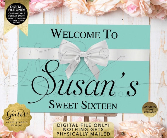 Blue Sweet Sixteen Welcome Sign | Breakfast Theme Decoration Entrance Poster Table Banner/Poster/Backdrop Digital JPG + PDF