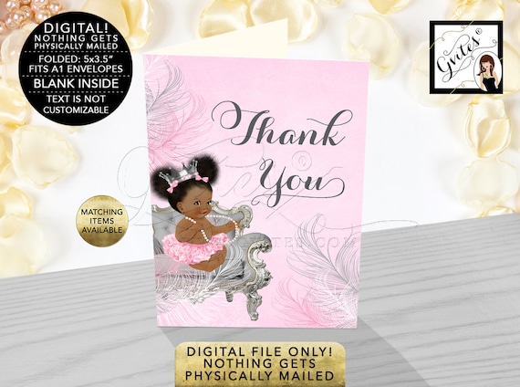 Pink & Silver Princess Afro Puff Thank You Cards Baby Shower {3.5x5" 2 Per/ Sheet, Folded Cards/ Non-Personalized}