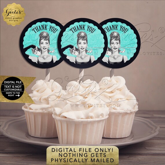 Audrey Hepburn Cupcake Toppers | Breakfast Bridal Theme | Instant Download | JPG + PDF Format 2.25x2.25" 12/ Per Sheet