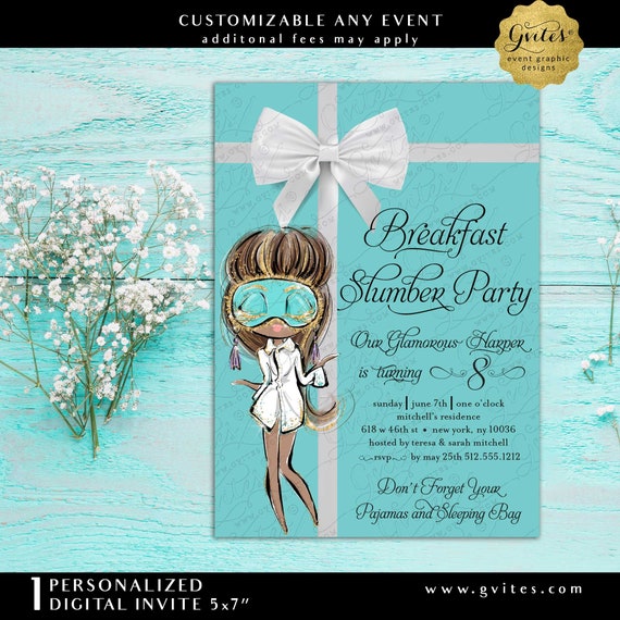 Breakfast Sleepover Birthday Party | African American Audrey Hepburn Digital Invitation