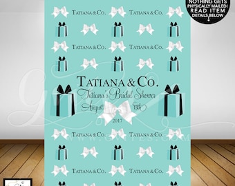 Breakfast themed Step and repeat banner backdrops/ breakfast at bridal shower/ blue photo back drops/ wall 5 feet x 7 feet. PRINTABLE