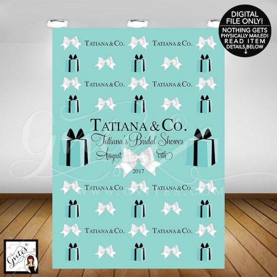 Breakfast themed Step and repeat banner backdrops/ breakfast at bridal shower/ blue photo back drops/ wall 5 feet x 7 feet. PRINTABLE