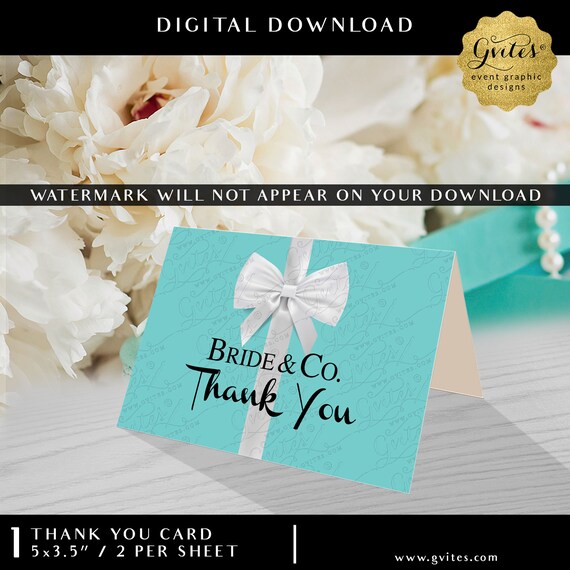 Bride & Co Bridal Shower Thank You Card Instant Download. A1 5x3.5" 2/Per Sheet