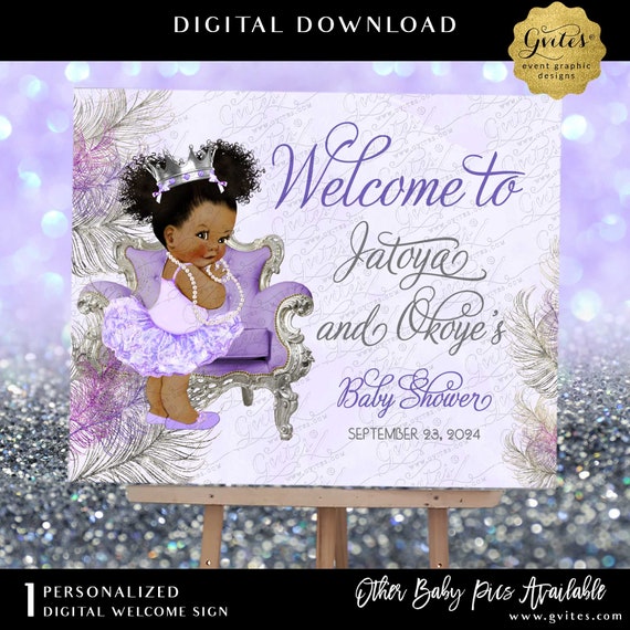 Welcome Sign Lavender Silver Princess Ballerina Baby Shower Printable Digital JPG + PDF