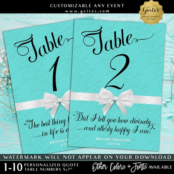 Wedding Table Numbers 1-10 with Audrey Hepburn quotes. Printable only! 5x7