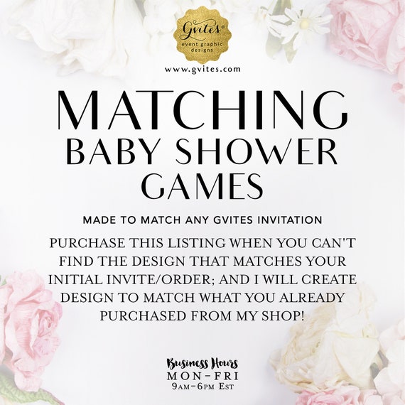 Matching Baby Shower Games Add-on - To Coordinate with any Gvites invitation design.