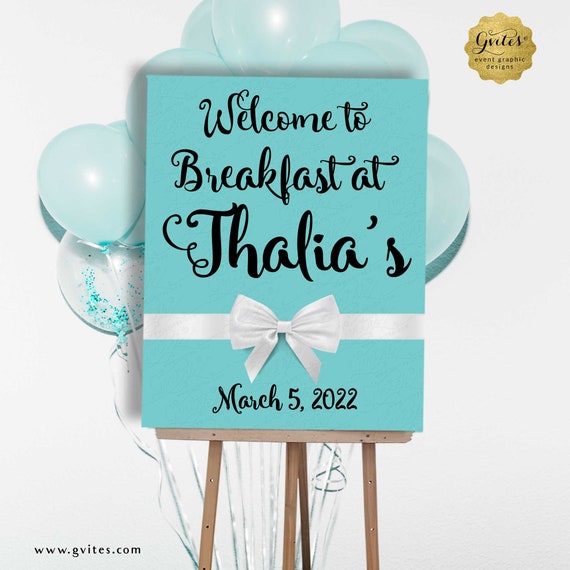 Welcome Blue Breakfast Sign. Elegant Poster For Easel Decoration Personalized name and date by Gvites