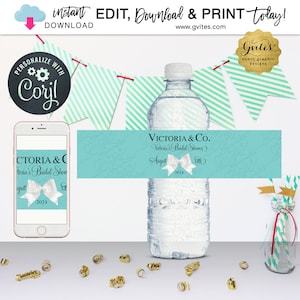 Bridal Shower Water Bottle Labels/ Printable Party Favors/ Breakfast at Theme 8.5x2 by Gvites