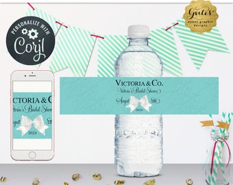 Bridal Shower Water Bottle Labels/ Printable Party Favors/ Breakfast at Theme 8.5x2 by Gvites