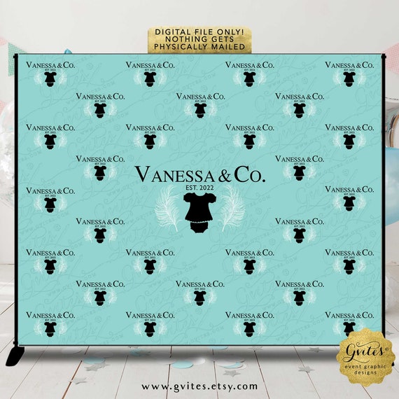 Baby and Co Blue Photo Backdrop Girl or Boy - Onesie backdrop Baby and Co Step & Repeat backdrops