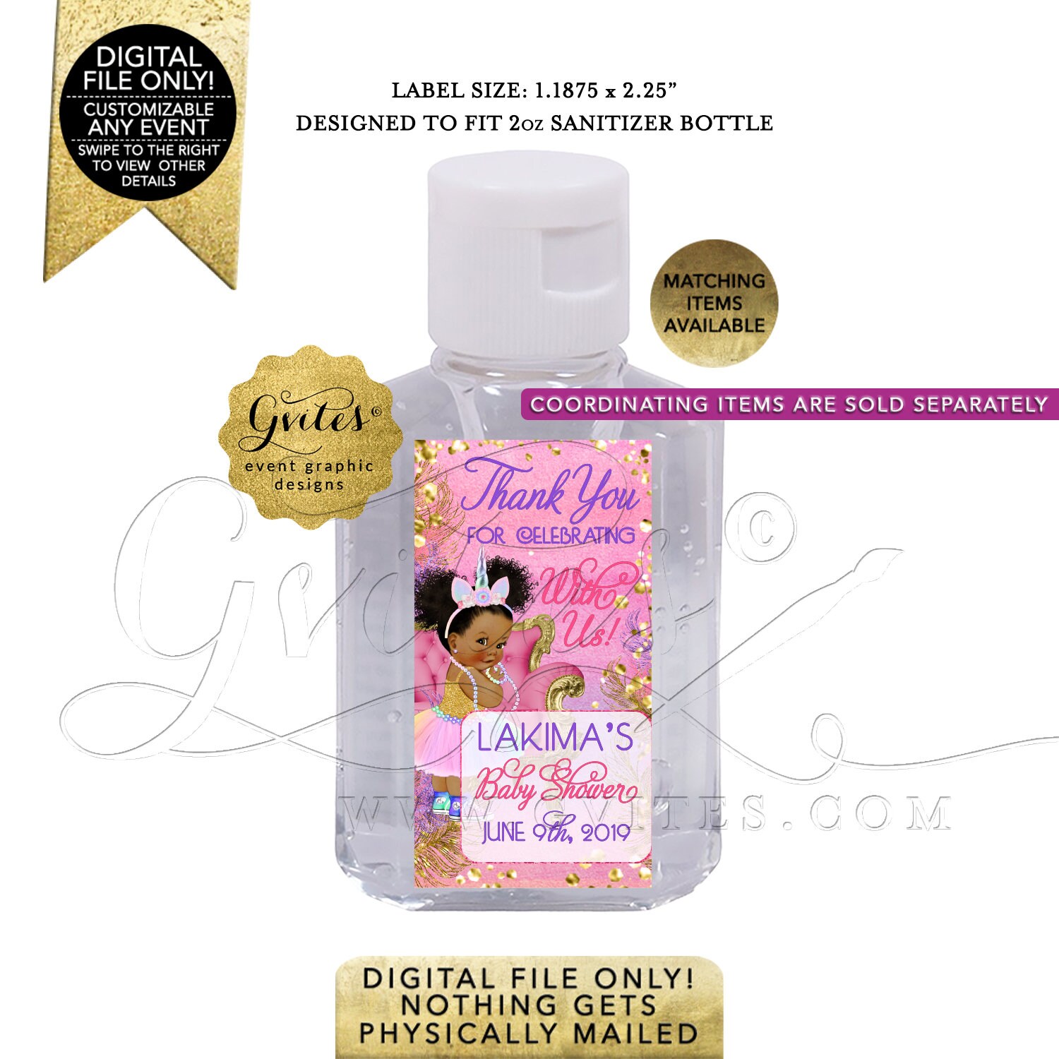 Unicorn Sanitizer Labels Stickers Printable Party Favors Pink