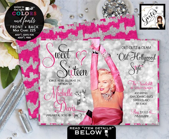 Marilyn Monroe Sweet Sixteen Invitation. 7x5" Digital Only!