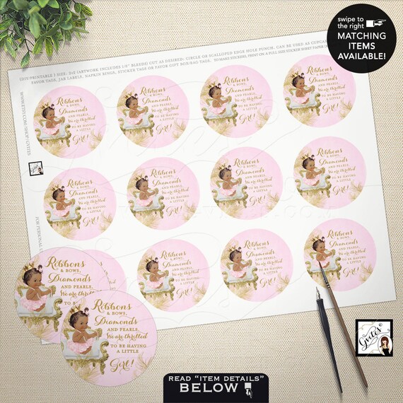 Princess Labels Party Favors | Baby Shower Circles for decorations, gifting guests.