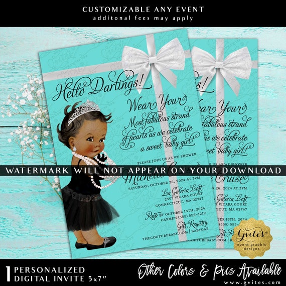 Baby & Co Baby Shower Printable Invitation | Diamonds Pears Theme Audrey Hepburn | 5x7" JPG + PDF