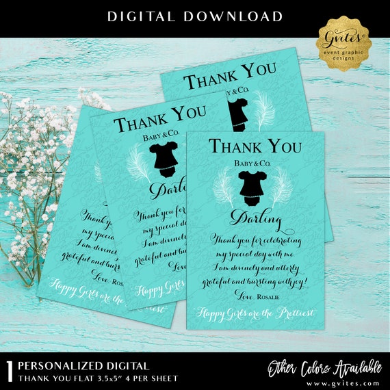 Baby and Co thank you cards | Baby printable note cards | Greeting cards/ turquoise blue girl. {3.5x5" 4 Per/ Sheet}