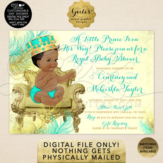 African American Boy Invitation | A little prince is on his way | JPG + PDF 7x5" | DIY/Printable Invite.